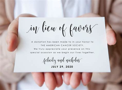 in lieu of wedding favors donation wording